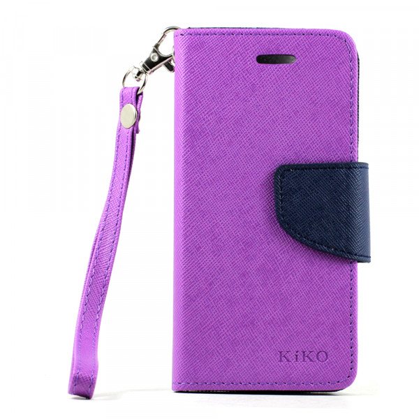 Wholesale iPhone 5S 5 Diary Flip Leather Wallet Case w Stand and Strap (Purple Blue)